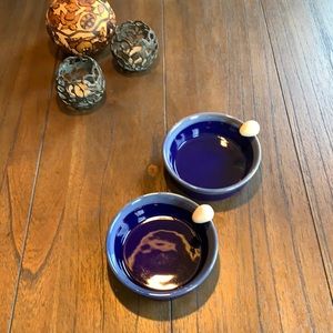 Pair Tumbleweed Pottery Egg Dishes